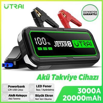 UTRAI Jstar 8 74Wh 20000mAh 3000A Jump Starter Taşınabilir Akü Takviye Cihazı Powerbank+Led Lamba+TaşımaKılıfı+LCD Ekran