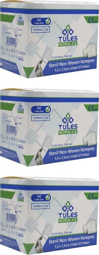 Tules Medikal Tules Non-Woven Steril Gazlı Bez Gaz Kompres 7,5 X 7,5Cm 300 Adet