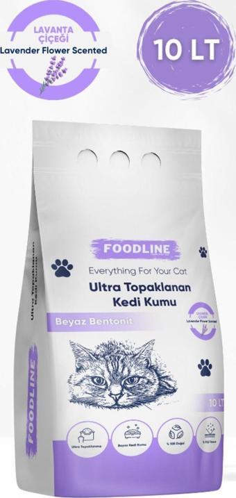 Foodline Lavanta Kokulu İnce Taneli Bentonit Topaklanan Kedi Kumu 10 Lt