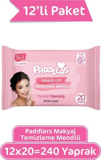 Paddlers 3'ü 1 Arada Makyaj Temizleme Mendili 12x20 (240 Yaprak)