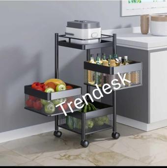 TRENDESK 3 Katlı Metal Siyah Patates Soğan Sebze Meyve Sepeti Sebzelik Tekerlekli 1019-Cn