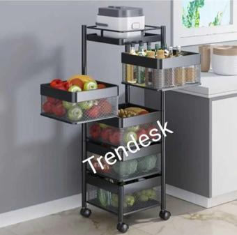 TRENDESK 5 Katlı Metal Siyah Patates Soğan Sebze Meyve Sepeti Sebzelik Tekerlekli 1016-Cn