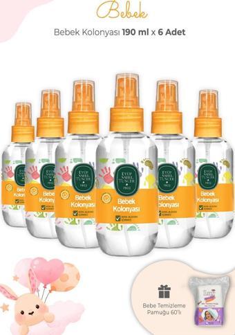 Eyüp Sabri Tuncer Bebek Kolonyası 190 ml x 6 Adet ve Kare Bebek Pamuğu
