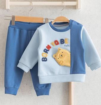 Miomini Ayı Baskılı 2'li Erkek Bebek Takım 5279 Mavi