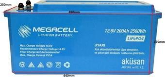 Megacell 12.8V 200Ah Lifepo4 Lityum Demir Fosfat Akü - Lityum Akü