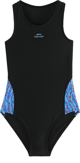 Slazenger Spl RacerBlk Jn43 Kız Çocuk Mayo Siyah / Turkuaz
