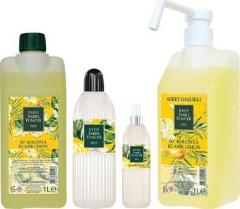 Eyüp Sabri Tuncer Klasik Limon Kolonyası 1 litre Yedek ve Sprey Şişe, 400 Ml ve 150 ML Şişe