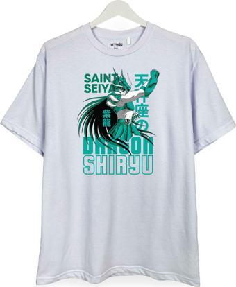 Dragon Shiryu Saint Seiya Baskılı Loose Fit Bisiklet Yaka Unisex Tişört