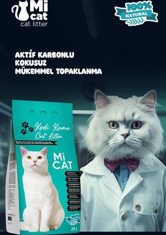 Mi Cat 20 Litre Aktif Karbonlu Kokusuz Doğal Bentonit Kedi Kumu Süper Topaklanan Ve Tozsuz