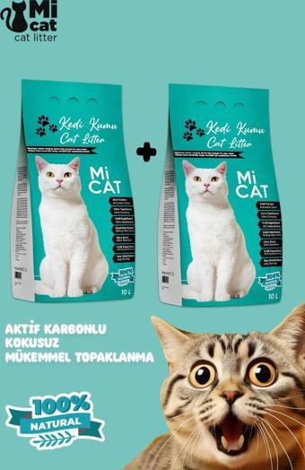 Mi Cat 2X10 L Aktif Karbonlu Kokusuz Doğal Bentonit Kedi Kumu Süper Topaklanan Ve Tozsuz