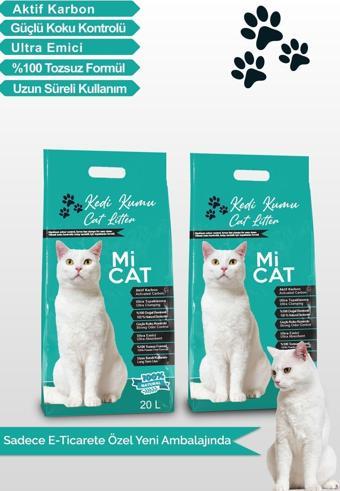 Mi Cat 2X20 L Kokusuz Doğal Bentonit Kedi Kumu Aktif Karbonlu Süper Topaklanan Ve Tozsuz