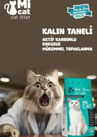 Mi Cat Kalın Taneli Tozsuz 20 Litre Aktif Karbonlu Kokusuz Doğal Bentonit Kedi Kumu Süper Topaklanan