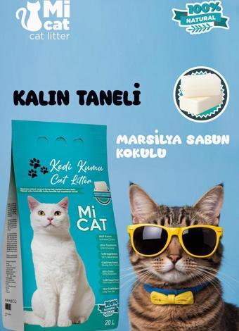 Mi Cat Kalın Taneli Tozsuz 20 Litre Marsilya Sabun Kokulu Kedi Kumu Süper Topaklanan