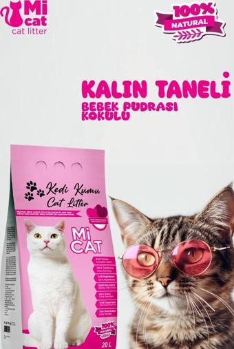 Mi Cat Kalın Taneli Tozsuz Bebek Pudrası Kokulu Kedi Kumu Süper Topaklanan 20 Litre