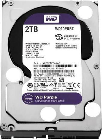 Western Digital Wd 2Tb Purple 3,5" 64Mb 5400Rpm Wd20Purz Harddisk