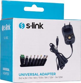 S-link SL-128C 3V-4,5V-5V-6V-7,5V-9V-12V 1A 12W (5.5-2.1) 8 Uçlu Adaptör