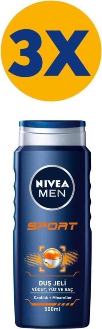 NİVEA MEN SPORT CANLAND.MİNERALLER DUŞ JELİ 500 ML 3 ADET 