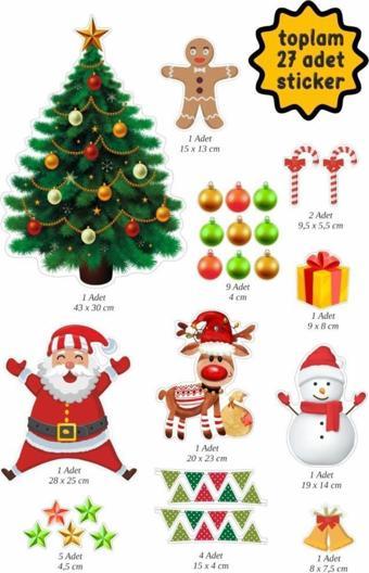 Yılbaşı Çam Ağacı Kardan Adam Ve Noel Baba Cam Sticker Yeni Yıl Bebek Odası Duvar Süsü