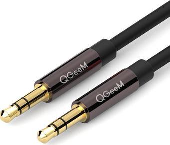 Qgeem QG-AU04BD150 1,5mt Altın Uçlu Siyah AUX Audio Kablo Erkek-Erkek