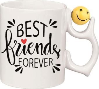 Kişiye Özel Best Friends Forever Renkli Kalp Kulp Süblimasyon Kaliteli Baskılı Porselen Kupa Bardak Emoji Kulp