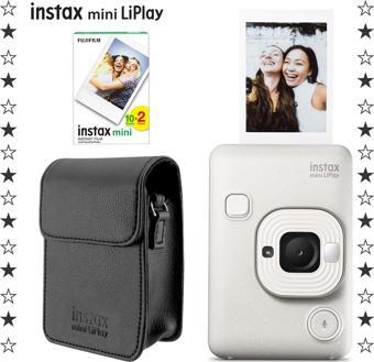 Instax mini LiPlay Hybrid Misty White Fotoğraf Makinesi 20'li Film ve Deri Kılıf Hediye Seti