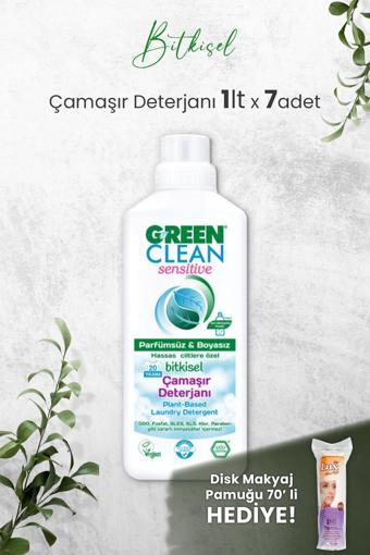 Green Clean Sensıtıve Kokusuz Çamaşır Deterjanı 1 L x 7 Adet ve Hediyeli