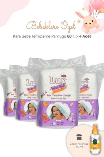 Lux Bebe Temizleme Pamuğu Kare 60' lı x 4 Adet ve Bebek Kolonyası