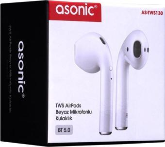 Asonic AS-TWS130 Beyaz Mobil Telefon Uyumlu Bluetooth TWS AirPods Mikrofonlu Kulaklık