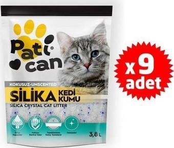 9 ADET PATİCAN SİLİKA KRİSTAL KEDİ KUMU 3.8 LT