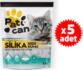 PATİCAN 5 ADET SİLİKA KRİSTAL KEDİ KUMU 3.8 LT