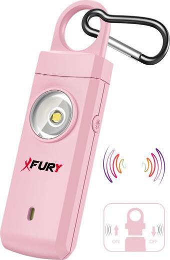 Fury Kişisel Güvenlik Alarmı Ve Anahtarlık - 130db Yüksek Sesli, Işıklı, Şarj Edilebilir, PEMBE