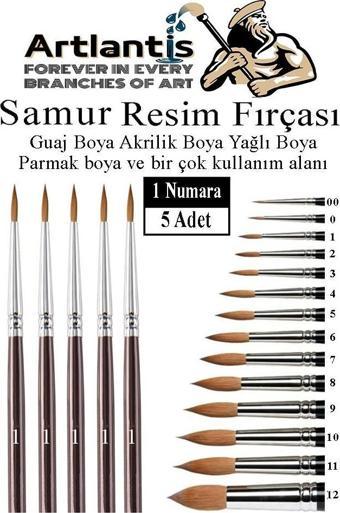 Resim Fırçası 1 Numara 5 li 1 Paket Samur Yuvarlak Uçlu Fırça Seti Guaj Sulu Akrilik Yağlı Boya Fırçaları