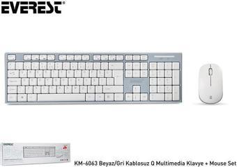 Everest KM-6063 Beyaz-Gri Kablosuz Q Multimedia Klavye + Mouse Set