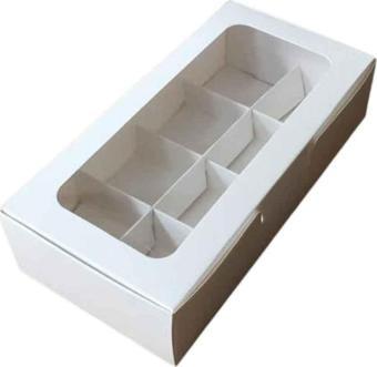 Asetat Pencereli Karton Kutu 20x10x5 CM 8 Bölmeli Kutu (10 Adet)  Beyaz