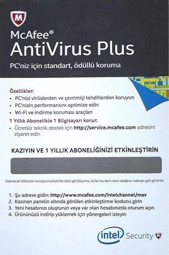 INTEL McAfee Anti-Virus Plus, PC için ödüllü AntiVirus Yazılımı (1 yıllık)