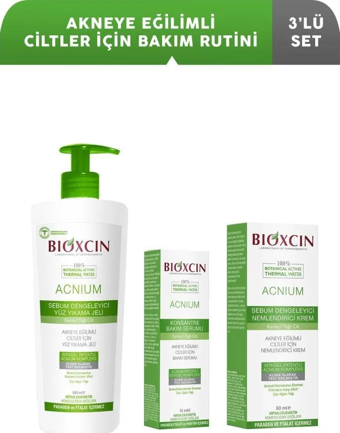 Bioxcin Acnium Cilt Bakım Seti-Acnium Serum 15ML+500ML JEL+50 ML Nemlendirici