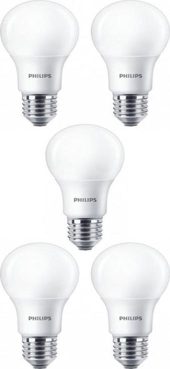 Philips 8W (60W) Led Ampul Beyaz 6500K E27 (5 Adet) Tasarruflu Lamba