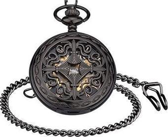 Valkyrie Vintage Kutulu Köstekli Kurmalı Mekanik Chrome İskelet Saat - Hediyelik Cep Saati - Retro
