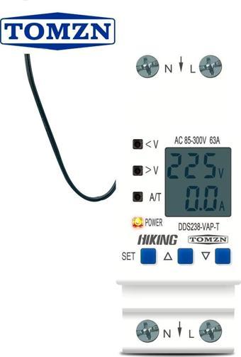 Tomzn Hiking Sıcaklık Korumalı Voltaj ve Akım Koruma Rölesi 63A Dahili Kontaktör Elektrik Bekçisi