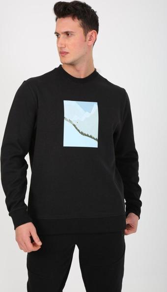 Esqudo Erkek Siyah Baskılı Oversize Sweatshirt