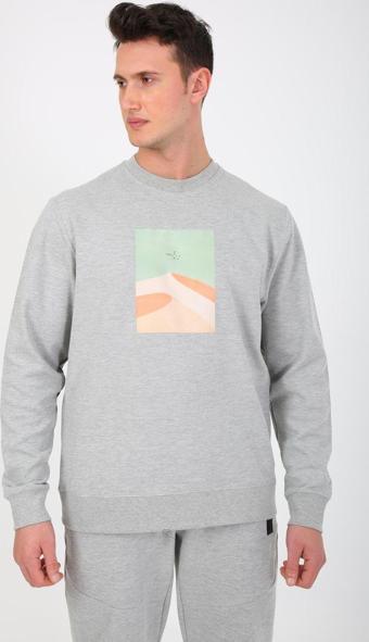 Esqudo Erkek Gri Baskılı Oversize Sweatshirt