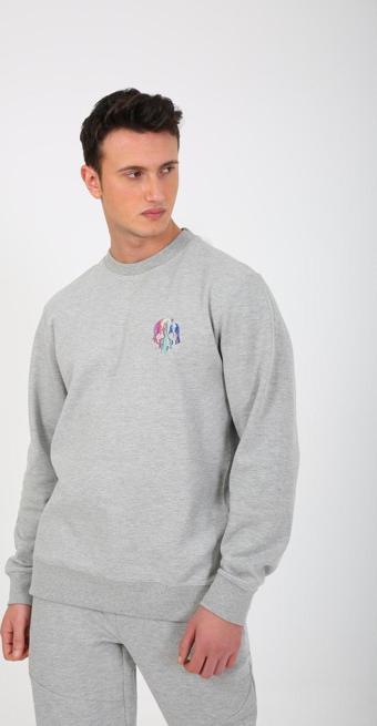 Esqudo Erkek Gri Nakışlı Oversize Sweatshirt