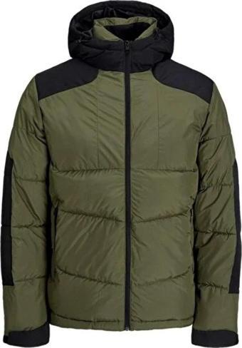 Jack & Jones 12239001 Jcootıs Puffer Sn Erkek Mont Olive Night/Black Blocking