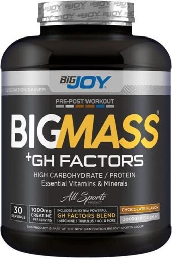 Bigjoy Sports BIGMASS Gainer + GH FACTORS 3000g Çikolata