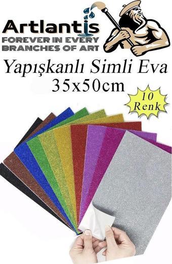 Simli Yapışkanlı Eva 35x50 cm 10 Renk 1 Paket Simli Yapışkanlı Eva Süngeri 10'lu Okul Kreş Anasınıfı Elişi Etkinlikleri