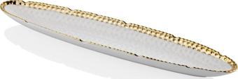 Hammered Whıte Gold Porselen Büyük Kayık Tabak 51cm