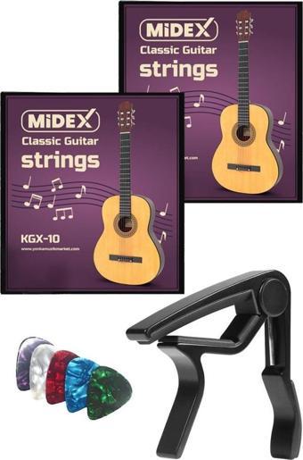 Midex KGX-10MC Klasik Gitar Teli Takımı Pena ve Metal Kapo (Capo) Seti