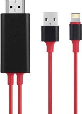 Hytech HY-XO52 Kırmızı-Siyah Lightning to HDMI + USB 2m Mobil Telefon Uyumlu Kablo