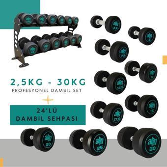 Alinsport 2,5 Kg - 30 Kg Profesyonel Dambıl Seti Ve 24'Lü Dambıl Sehpası