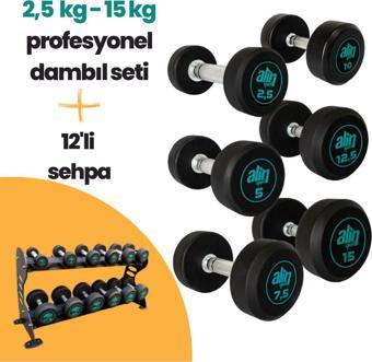 Alinsport 2,5 Kg - 15 Kg Profesyonel Dambıl Seti Ve 12'Li Dambıl Sehpası